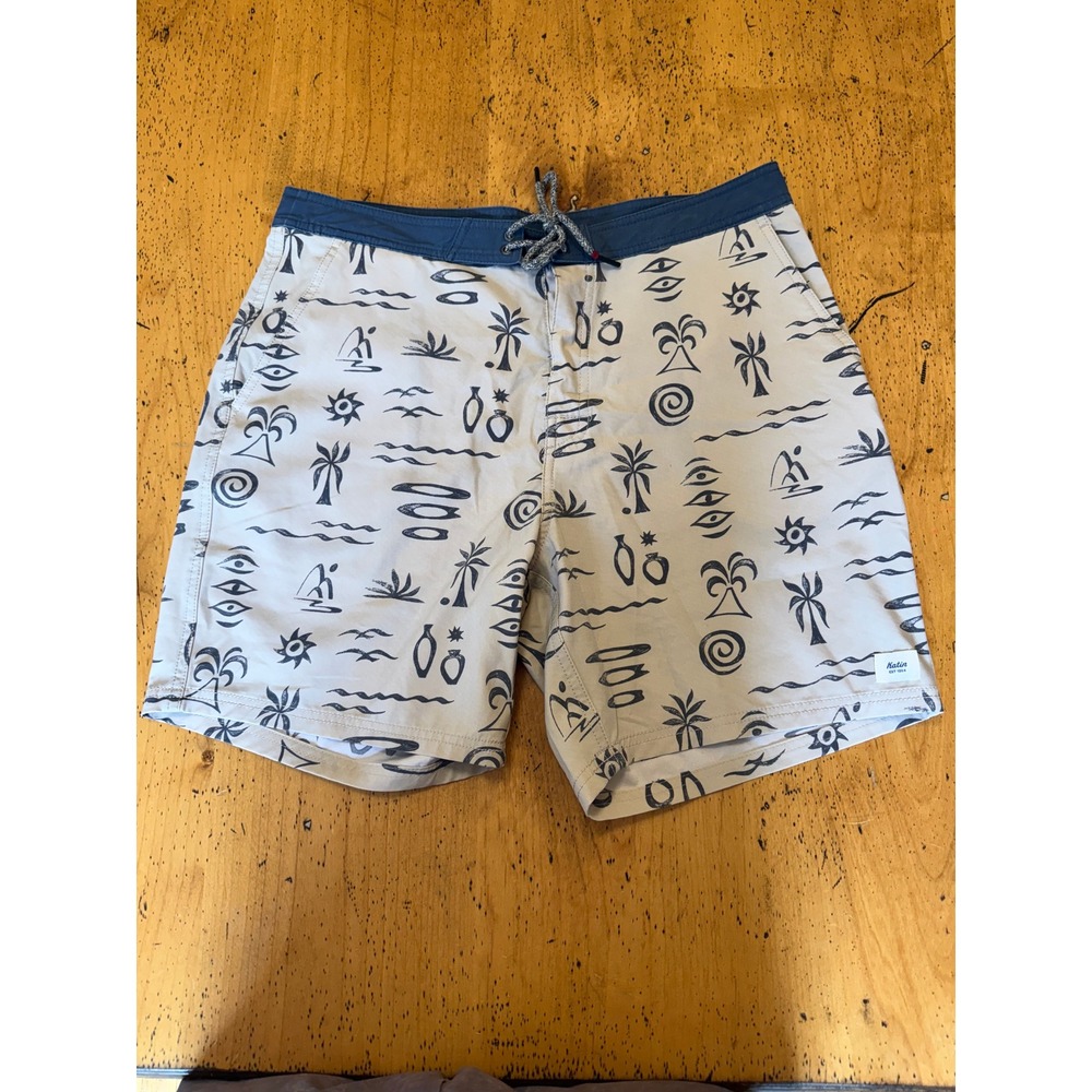 Katin Board Shorts Size 34 Mens Gray Navy Tribal‎ Surf Print Swim Trunks Stretch